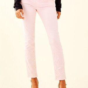 Lilly Pulitzer pink worth skinny pants with pearl hem pink fuzz size 0 EUC